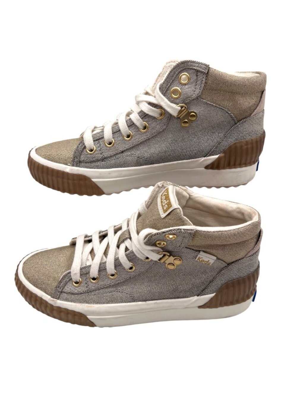 Keds High-Top Sneakers Womens Size 6.5 Lace-Up Metallic Silver Gold Rubber Sole - Picture 3 of 15